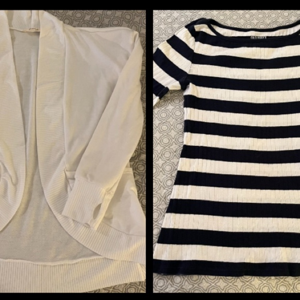 Set of two Classic Striped Navy and White elbow length shirt  with LS Sweater